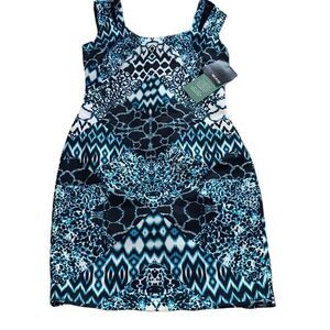 Melrose NWT Dress Black/Aqua Size 10 Style AXQV6W4￼ Geometric Print Occasion Gue